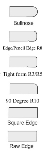 Available benchtop edge profiles