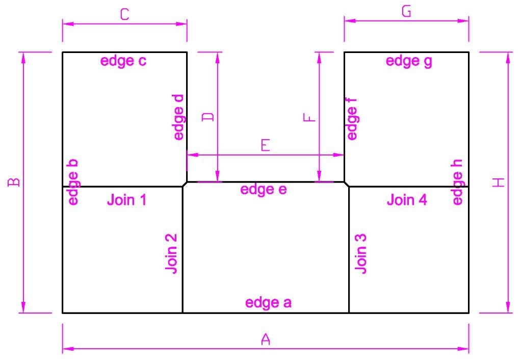 U-shape benchtop dimensions diagram